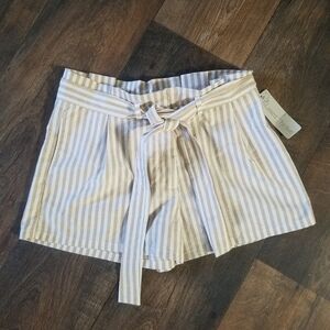 Lela sky tan and white striped paper-bag shorts